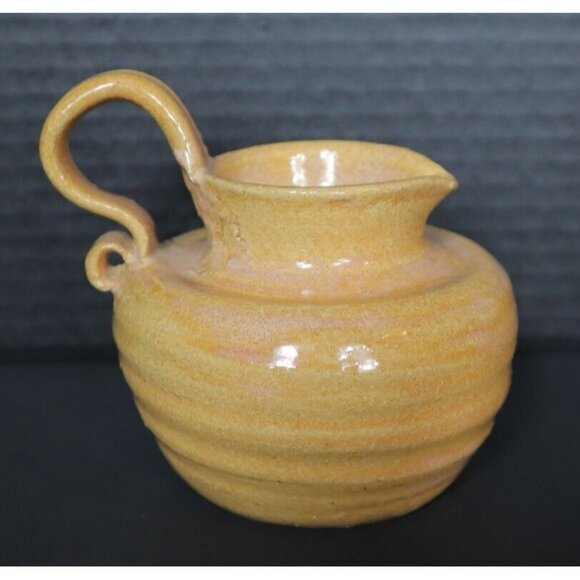 Rustic Yellow Organic Hand Thrown Art Pottery Pitcher signed Leni 3 - Picture 2 of 15